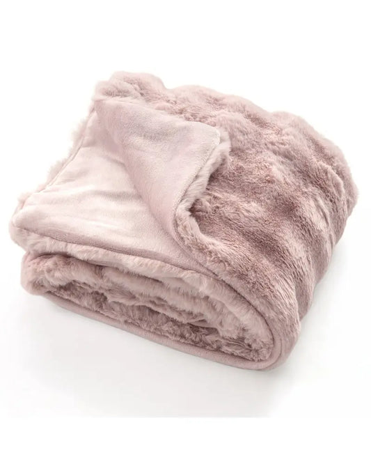 Luxury Fuzzy Plush Rabbit Fur Bubble Blanket for Armchair-Pink - Pink - Bedding