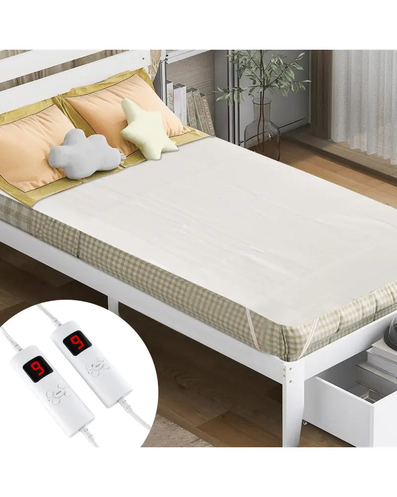 Machine Washable Electric Bed Warmer with Dual Controller 9 Heat Setting and 9-Hour Auto Off and Overheat