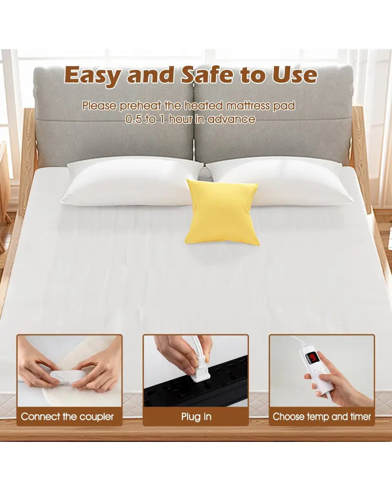 Machine Washable Electric Bed Warmer with Dual Controller 9 Heat Setting and 9-Hour Auto Off and Overheat