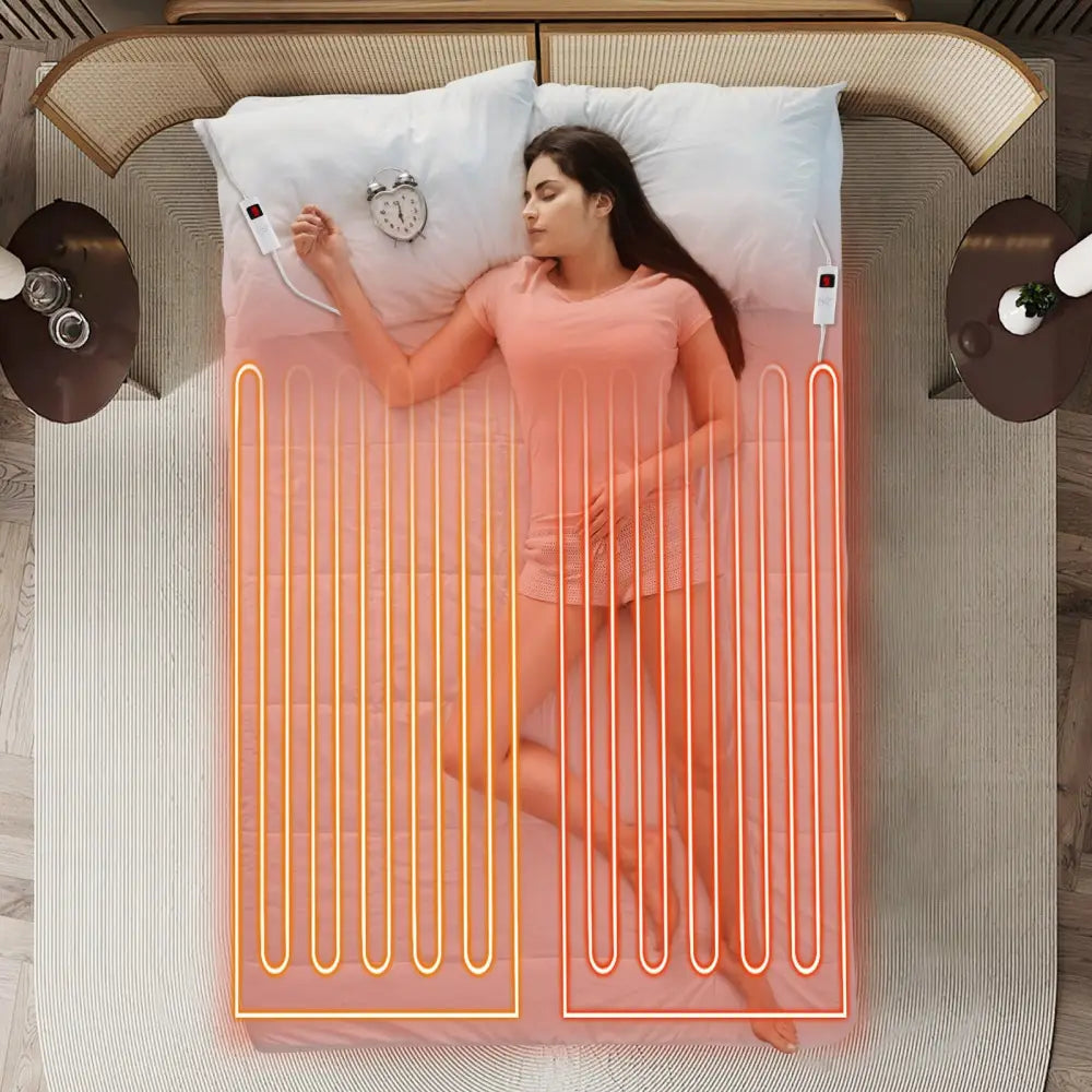 Machine Washable Electric Bed Warmer with Dual Controller 9 Heat Setting and 9-Hour Auto Off and Overheat