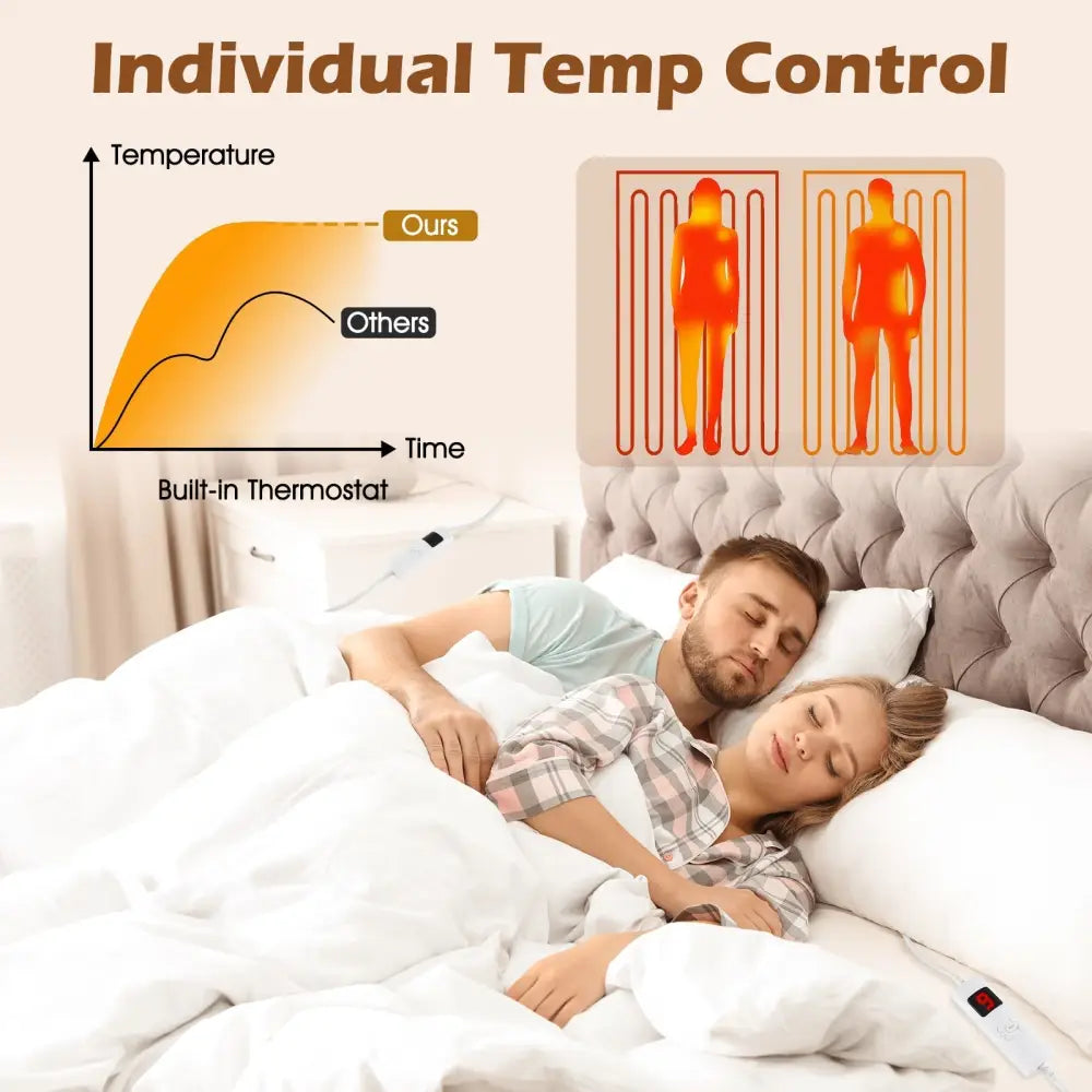 Machine Washable Electric Bed Warmer with Dual Controller 9 Heat Setting and 9-Hour Auto Off and Overheat