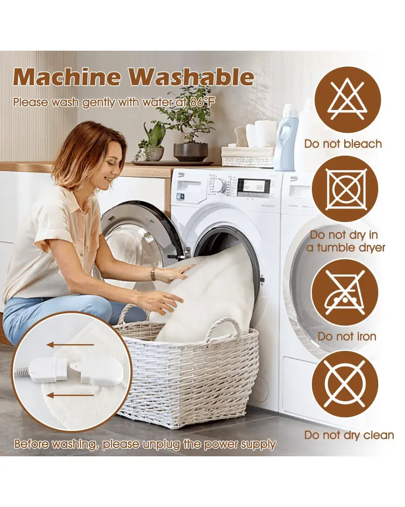 Machine Washable Electric Bed Warmer with Dual Controller 9 Heat Setting and 9-Hour Auto Off and Overheat