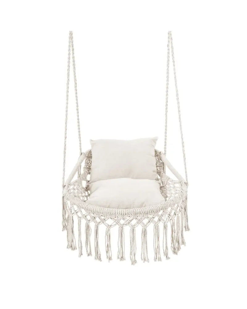 Macrame Swing Chair Hammock Chair with 2 Removable Cushions-Beige - Beige - Hammocks