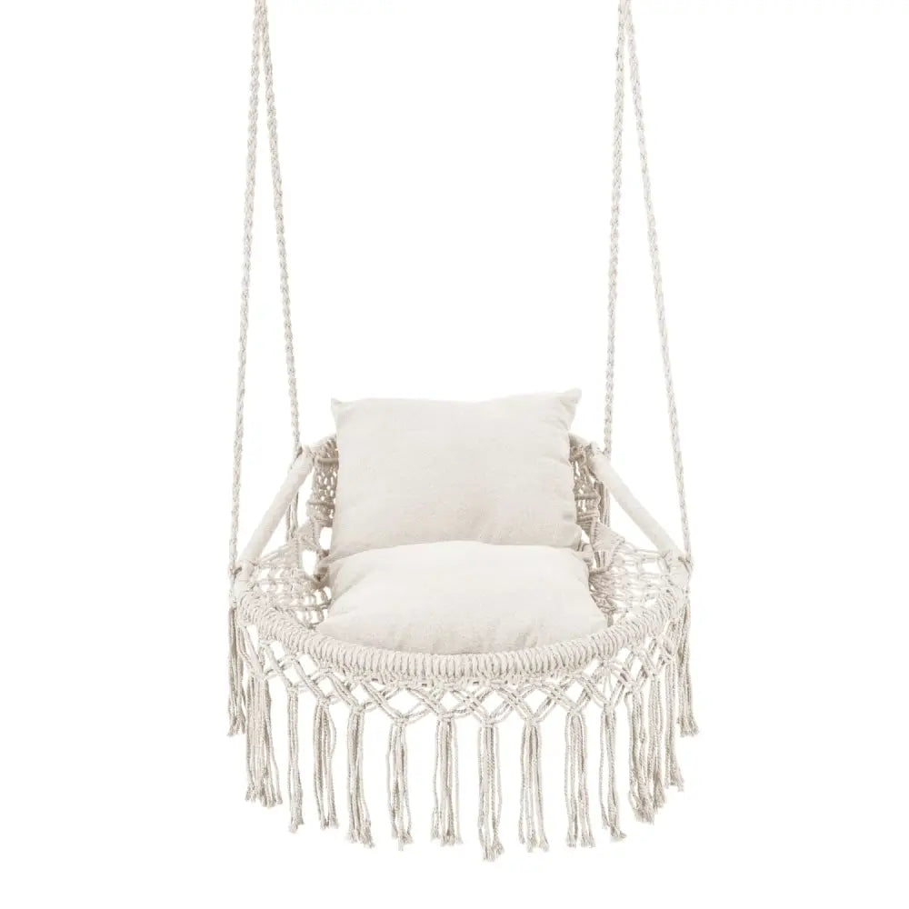 Macrame Swing Chair Hammock Chair with 2 Removable Cushions-Beige - Beige - Hammocks