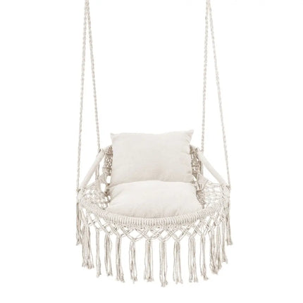 Macrame Swing Chair Hammock Chair with 2 Removable Cushions-Beige - Beige - Hammocks
