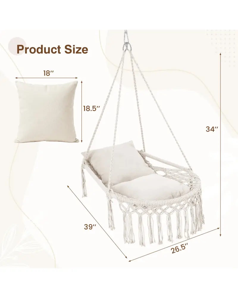 Macrame Swing Chair Hammock Chair with 2 Removable Cushions-Beige - Beige - Hammocks