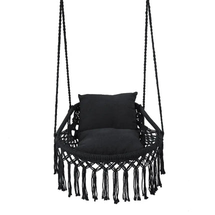 Macrame Swing Chair Hammock Chair with 2 Removable Cushions-Black - Black - Hammocks
