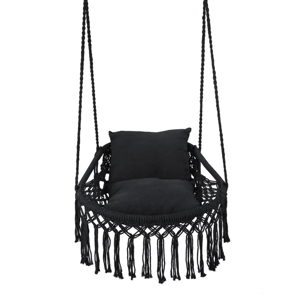 Macrame Swing Chair Hammock Chair with 2 Removable Cushions-Black - Black - Hammocks