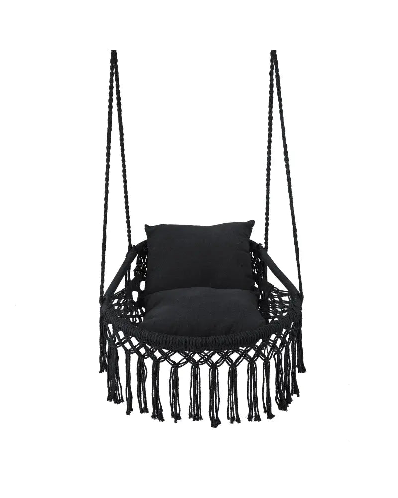 Macrame Swing Chair Hammock Chair with 2 Removable Cushions-Black - Black - Hammocks