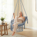 Macrame Swing Chair Hammock Chair with 2 Removable Cushions-Grey - Gray - Hammocks