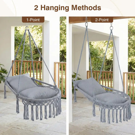 Macrame Swing Chair Hammock Chair with 2 Removable Cushions-Grey - Gray - Hammocks