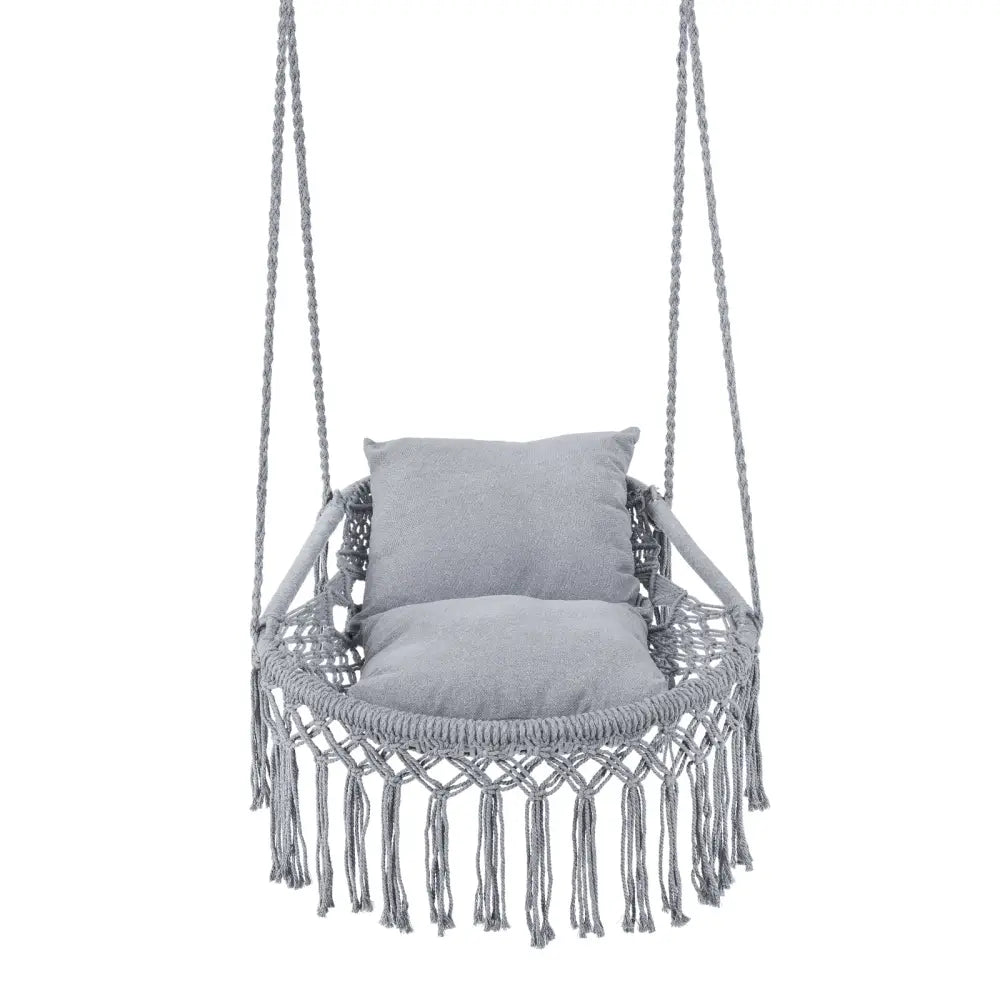 Macrame Swing Chair Hammock Chair with 2 Removable Cushions-Grey - Gray - Hammocks