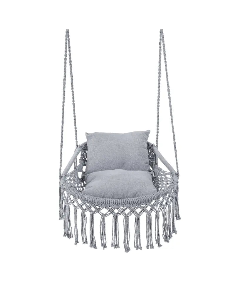 Macrame Swing Chair Hammock Chair with 2 Removable Cushions-Grey - Gray - Hammocks
