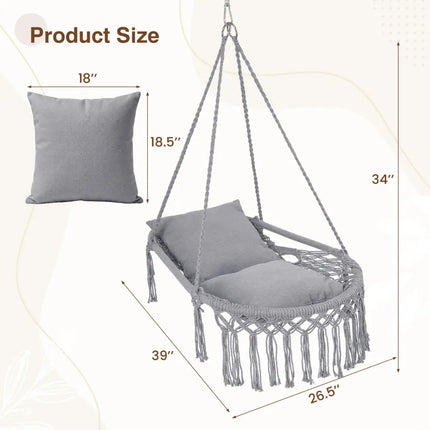 Macrame Swing Chair Hammock Chair with 2 Removable Cushions-Grey - Gray - Hammocks