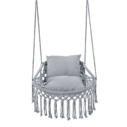 Macrame Swing Chair Hammock Chair with 2 Removable Cushions-Grey - Gray - Hammocks
