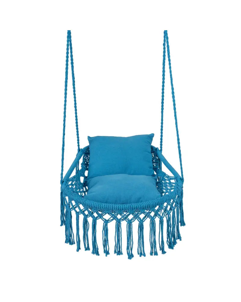 Macrame Swing Chair Hammock Chair with 2 Removable Cushions-Navy - Navy - Hammocks