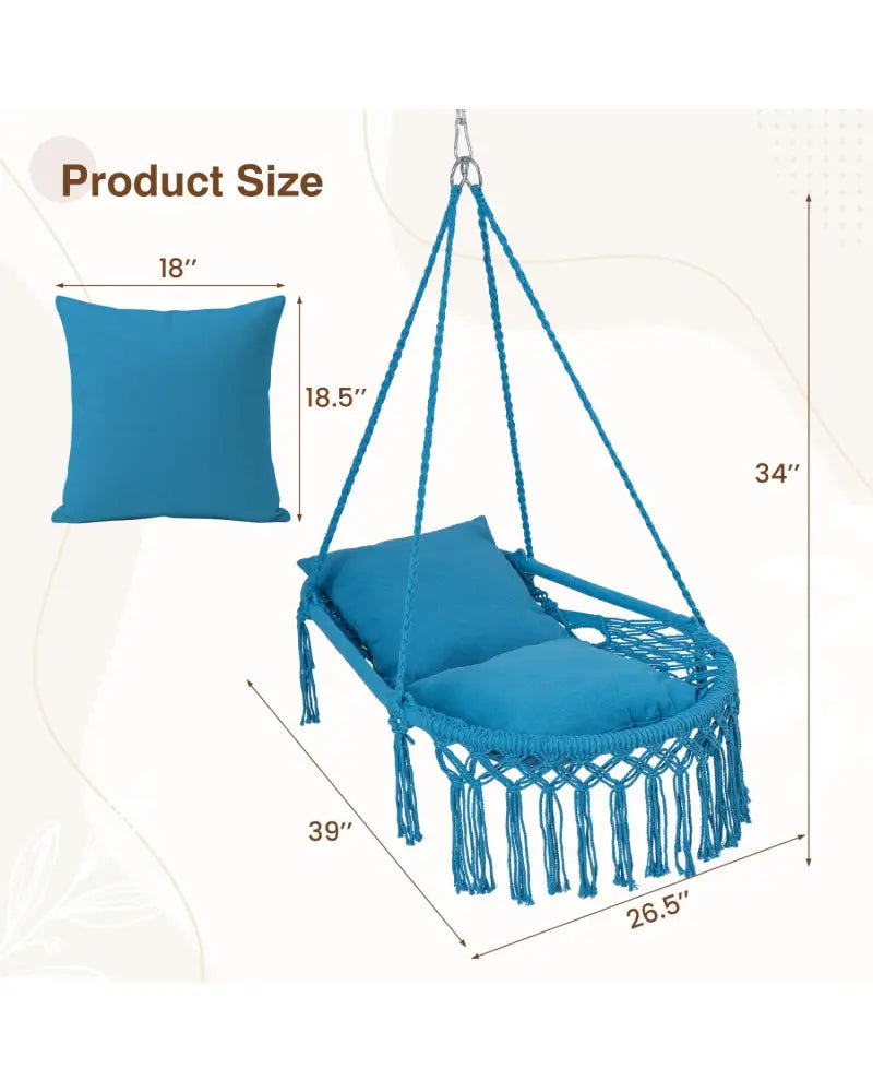 Macrame Swing Chair Hammock Chair with 2 Removable Cushions-Navy - Navy - Hammocks