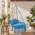 Macrame Swing Chair Hammock Chair with 2 Removable Cushions-Navy - Navy - Hammocks