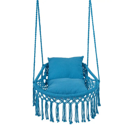 Macrame Swing Chair Hammock Chair with 2 Removable Cushions-Navy - Navy - Hammocks