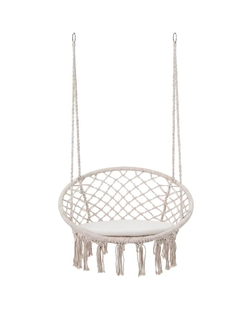 Macrame Swing Chair Hammock Chair with Round Seat Cushion-Beige - Beige - Hammocks