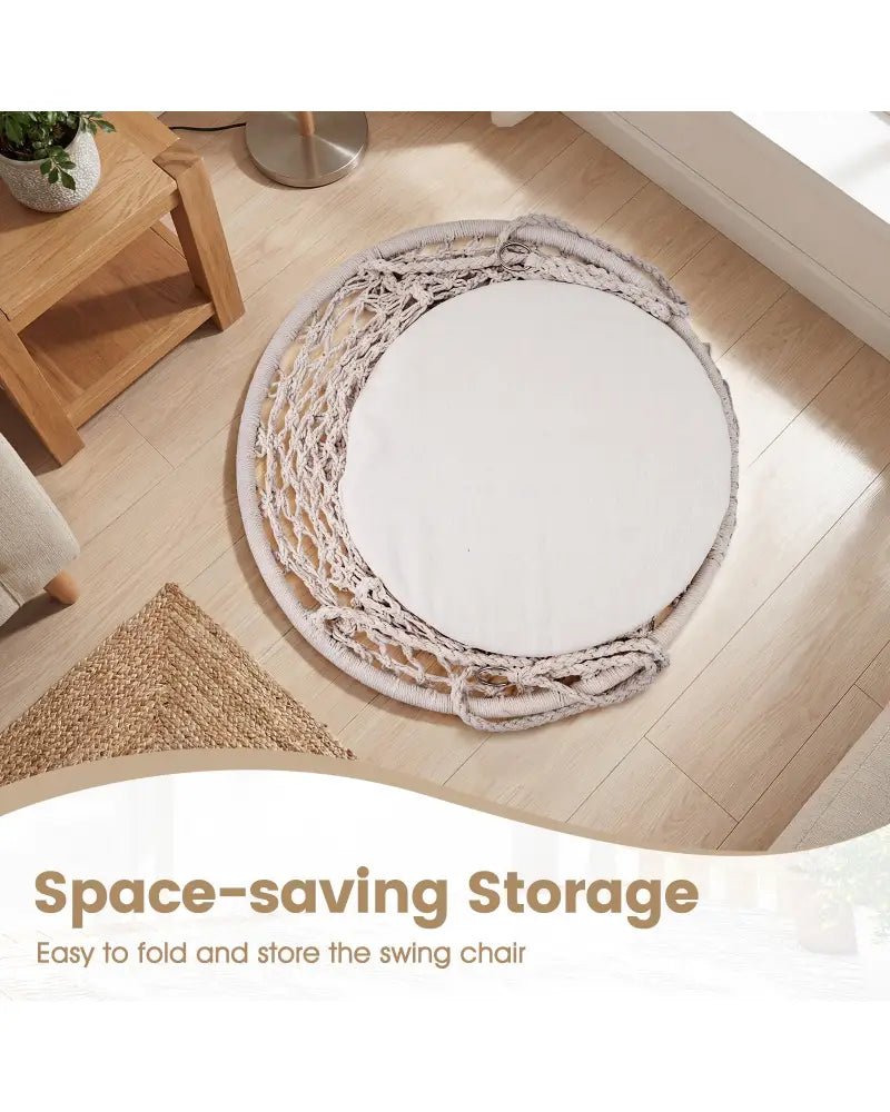 Macrame Swing Chair Hammock Chair with Round Seat Cushion-Beige - Beige - Hammocks