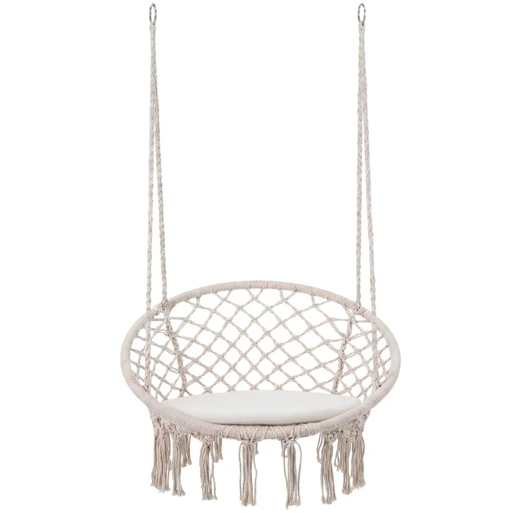 Macrame Swing Chair Hammock Chair with Round Seat Cushion-Beige - Beige - Hammocks