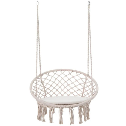 Macrame Swing Chair Hammock Chair with Round Seat Cushion-Beige - Beige - Hammocks