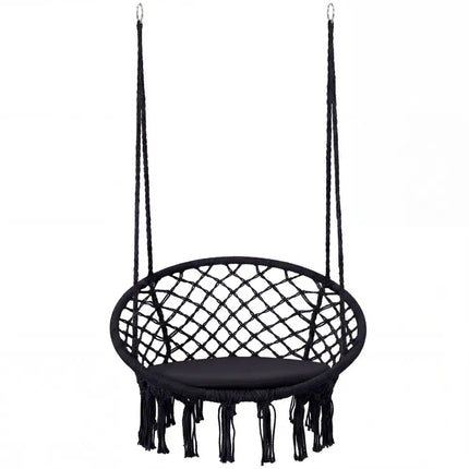 Macrame Swing Chair Hammock Chair with Round Seat Cushion-Black - Black - Hammocks