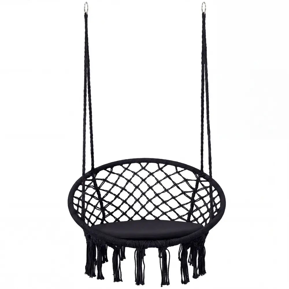 Macrame Swing Chair Hammock Chair with Round Seat Cushion-Black - Black - Hammocks