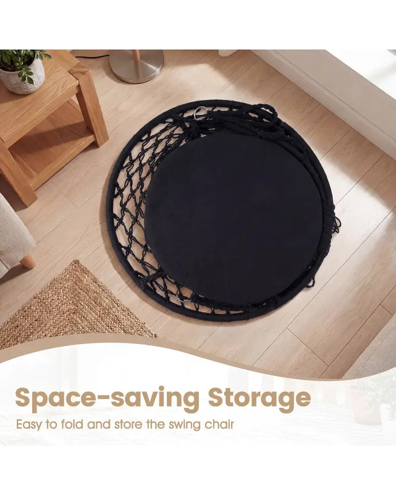 Macrame Swing Chair Hammock Chair with Round Seat Cushion-Black - Black - Hammocks