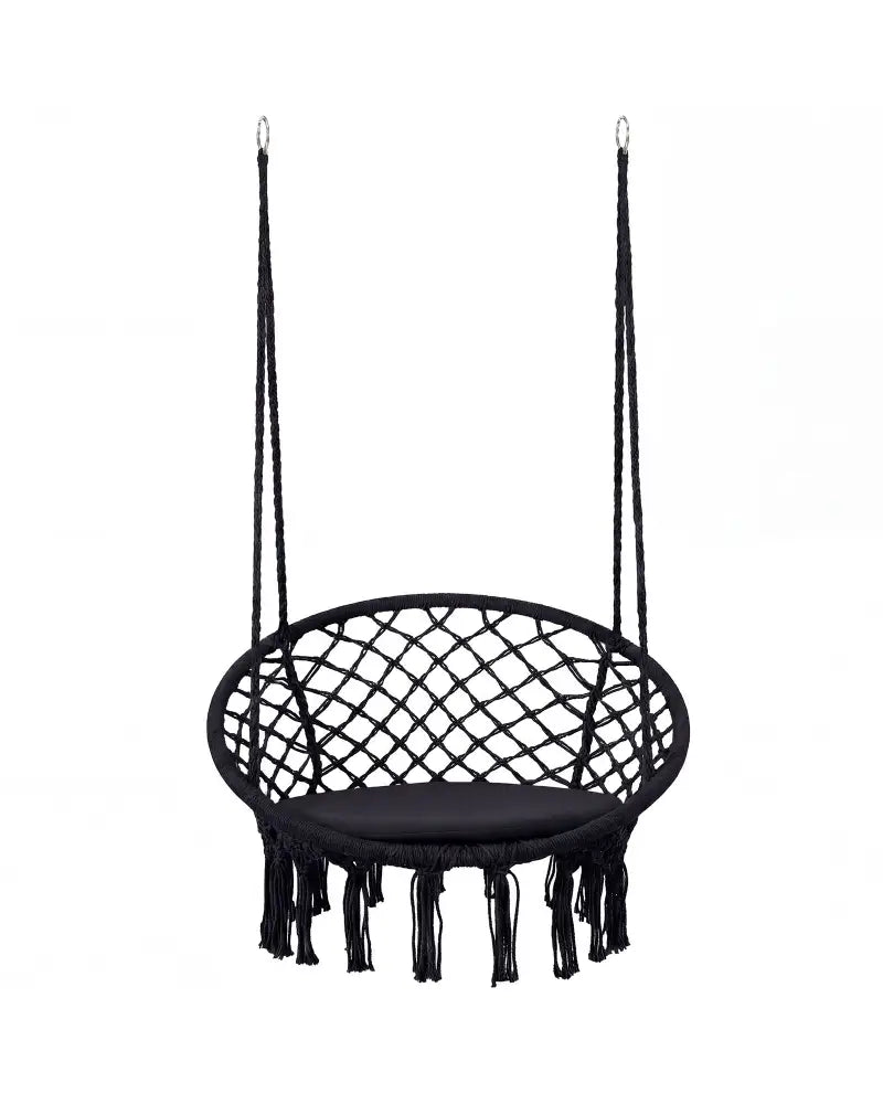 Macrame Swing Chair Hammock Chair with Round Seat Cushion-Black - Black - Hammocks