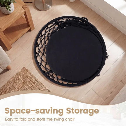 Macrame Swing Chair Hammock Chair with Round Seat Cushion-Black - Black - Hammocks
