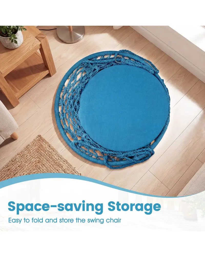 Macrame Swing Chair Hammock Chair with Round Seat Cushion-Blue - Blue - Hammocks