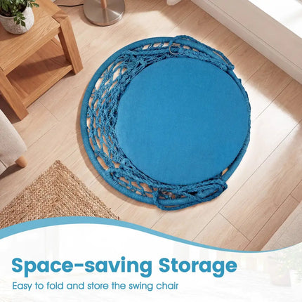 Macrame Swing Chair Hammock Chair with Round Seat Cushion-Blue - Blue - Hammocks