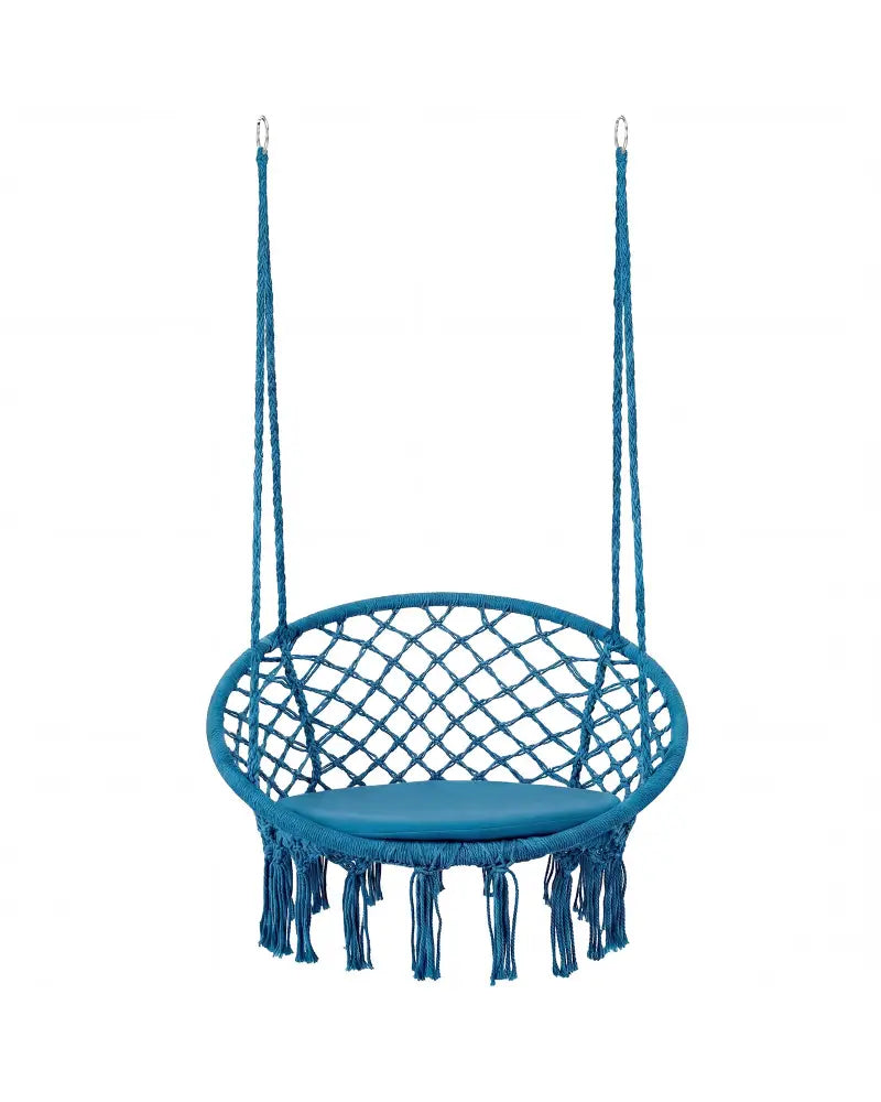 Macrame Swing Chair Hammock Chair with Round Seat Cushion-Blue - Blue - Hammocks