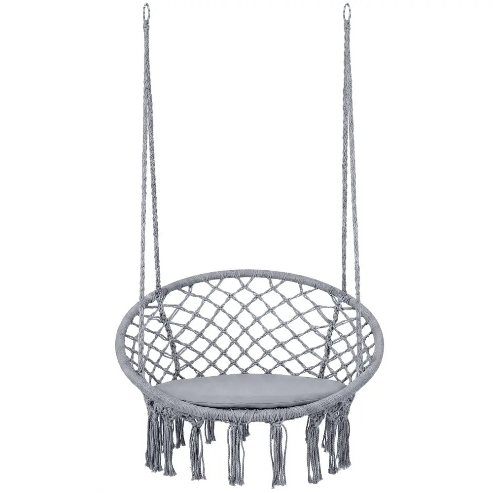 Macrame Swing Chair Hammock Chair with Round Seat Cushion-Grey - Gray - Hammocks