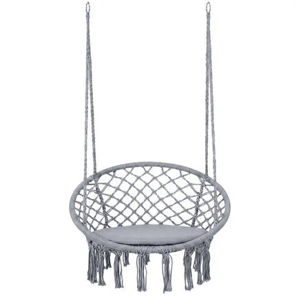 Macrame Swing Chair Hammock Chair with Round Seat Cushion-Grey - Gray - Hammocks