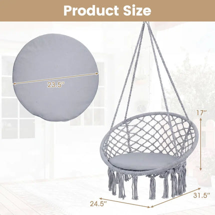 Macrame Swing Chair Hammock Chair with Round Seat Cushion-Grey - Gray - Hammocks