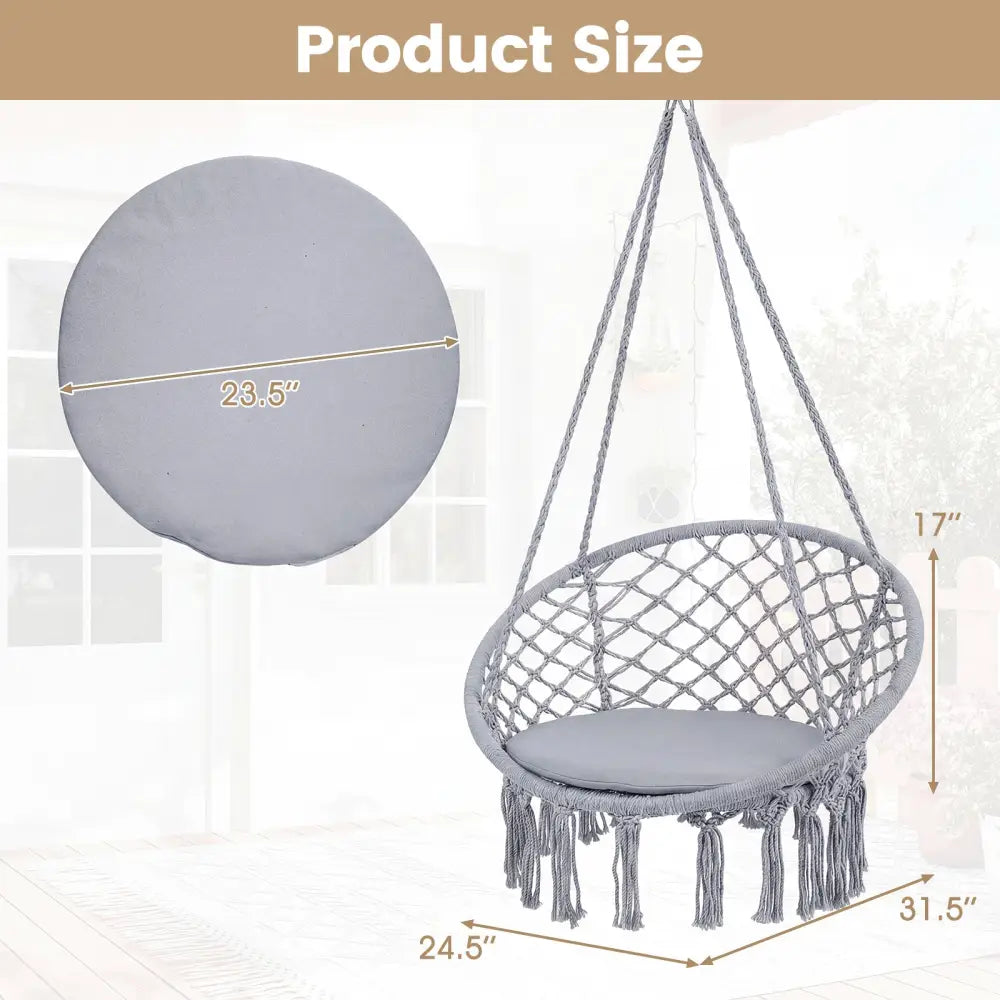 Macrame Swing Chair Hammock Chair with Round Seat Cushion-Grey - Gray - Hammocks