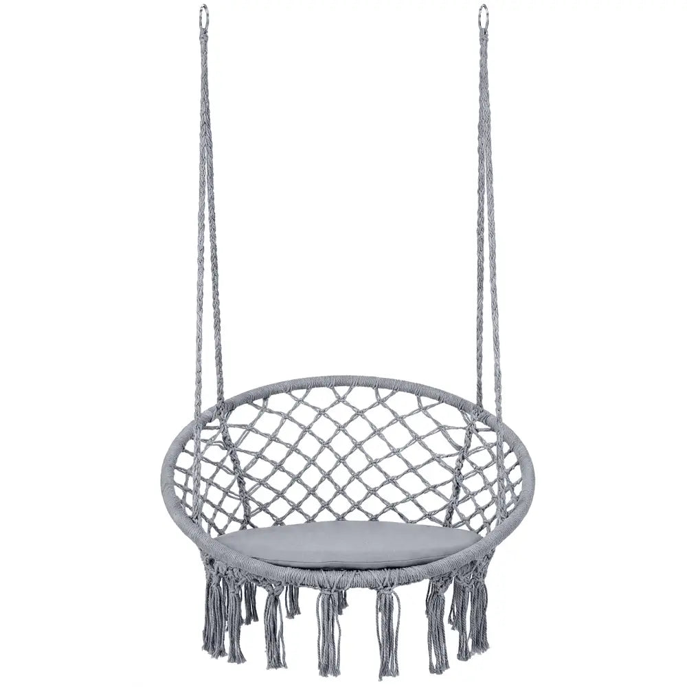 Macrame Swing Chair Hammock Chair with Round Seat Cushion-Grey - Gray - Hammocks