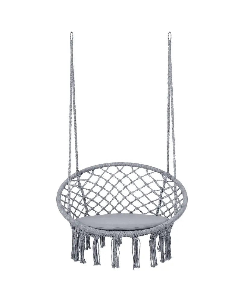 Macrame Swing Chair Hammock Chair with Round Seat Cushion-Grey - Gray - Hammocks