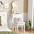 Makeup Dressing Table and Bench 3 Drawers and Cushioned Stool for Girls-White - White - Makeup Vanities