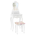 Makeup Dressing Table and Bench 3 Drawers and Cushioned Stool for Girls-White - White - Makeup Vanities
