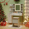 Makeup Dressing Table and Stool set with 3 Lighting Modes and Cabinet-White - White - Makeup Vanities