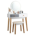 Makeup Dressing Table with 4 Drawers and Lighted Mirror-White - White - Makeup Vanities