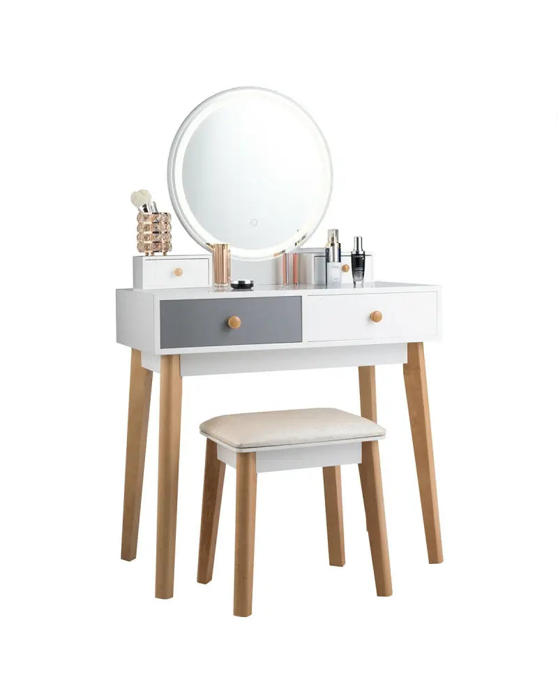Makeup Dressing Table with 4 Drawers and Lighted Mirror-White - White - Makeup Vanities