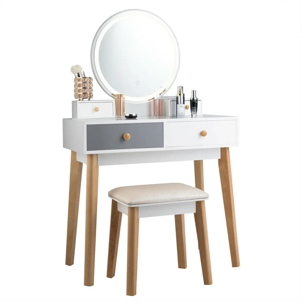 Makeup Dressing Table with 4 Drawers and Lighted Mirror-White - White - Makeup Vanities