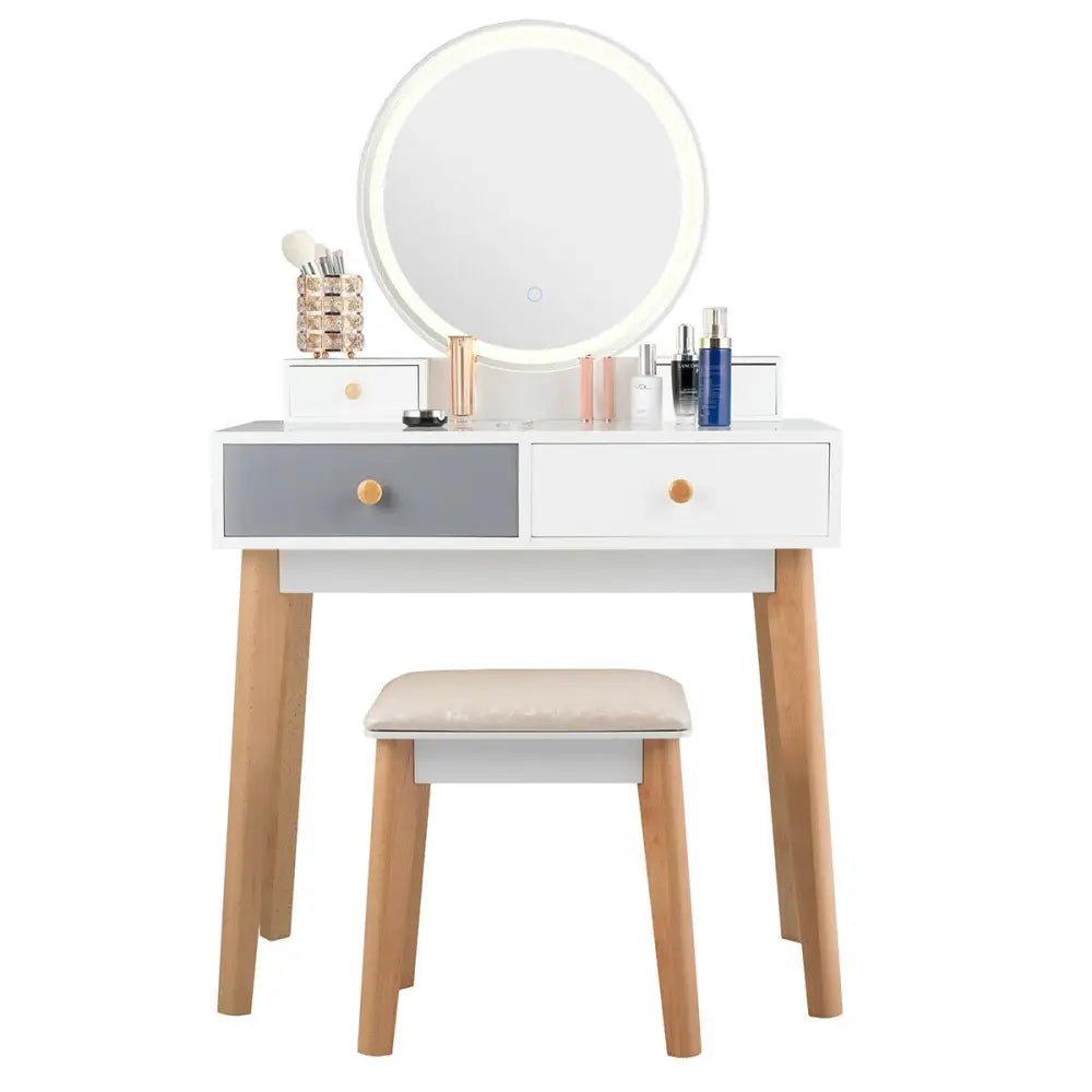 Makeup Dressing Table with 4 Drawers and Lighted Mirror-White - White - Makeup Vanities