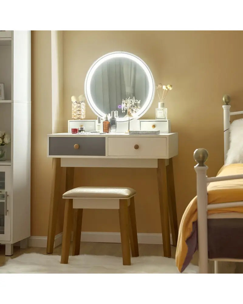 Makeup Dressing Table with 4 Drawers and Lighted Mirror-White - White - Makeup Vanities