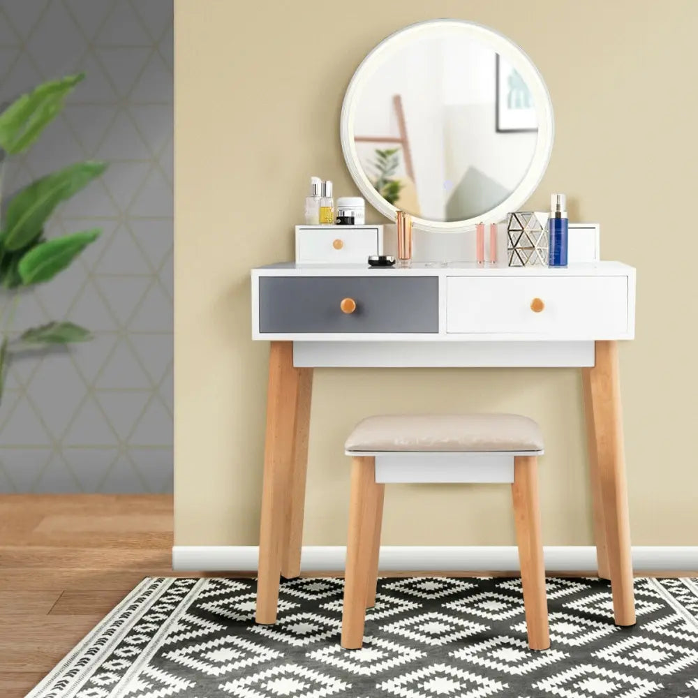 Makeup Dressing Table with 4 Drawers and Lighted Mirror-White - White - Makeup Vanities